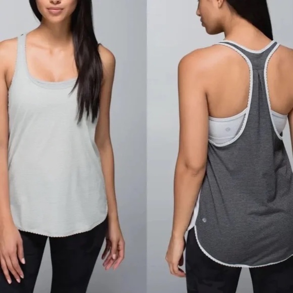 Lululemon 105 F Singlet *Silver Heathered Light Grey/Heathered Black Sz 2, VGUC